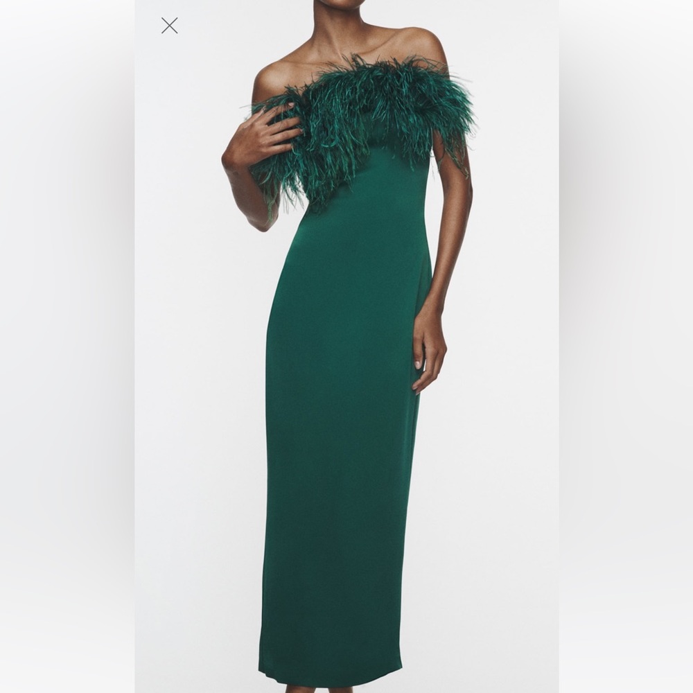 Zara Feather satin effect dress